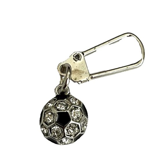 Crystal Soccer Ball Zipper Pull Purse Backpack Bag Charm Silver Tone Enamel - Picture 1 of 6